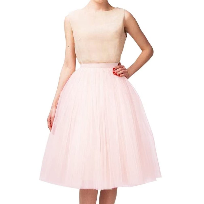 WDPL A Line Short Knee Length Tutu Tulle Prom Party Skirt X-Large Light Pink - Image 1